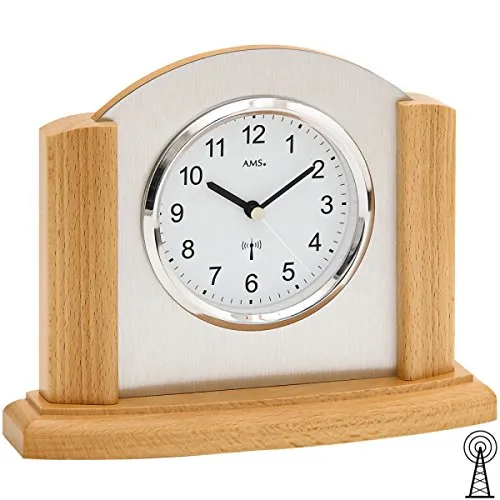 AMS Funktischuhr F5123/18 - Elegante Funkuhr für Wohnzimmer und Esszimmer, aus hochwertigem Buchenholz, Made in Germany – präzise Zeitmessung mit analoger Anzeige.