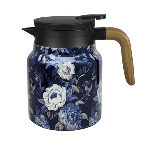 Tee Thermoskanne, 800ml, Teekanne mit Blumenmuster, Kaffeekanne Thermo aus Edelstahl 316 mit Abnehmbarem Teesieb und Deckel für Tee, Kaffee, Heißgetränke
