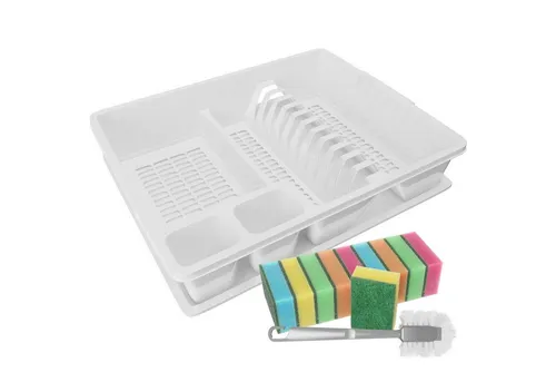 Wellgro Geschirrständer Abtropfgestel mit Reinigungsbürste und 10 Schwämmen