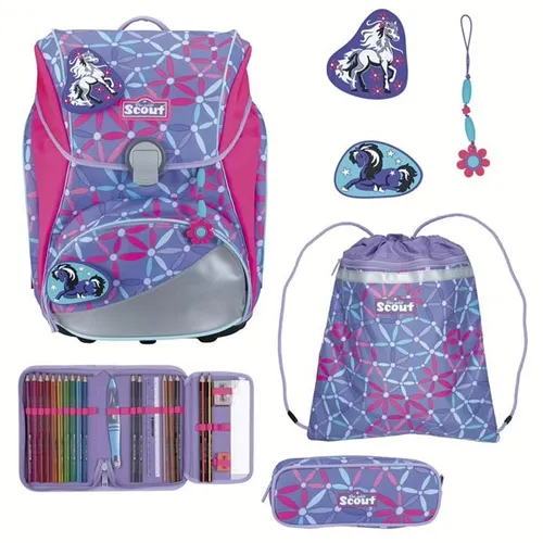 Scout Alpha Movie Star Schulranzen-Set 5-teilig - Ergonomischer Schulranzen mit höhenverstellbaren Gurten und Reflektoren für mehr Sicherheit, inkl. Sportschuhbeutel und LED Display für kreative Individualisierung.