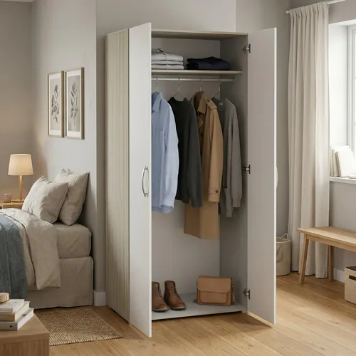 Kleiderschrank 2 Türen Barge, Eiche und Mattweiß, 79x52 h166 cm