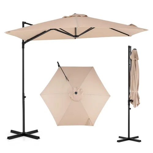 COSTWAY Ampelschirm φ270 cm, 360° drehbar, Gartenschirm mit UV-Schutz, Beige