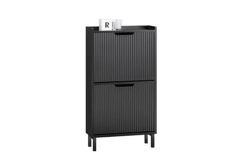 SoBuy Schuhkipper FSR177 - Schmaler Schuhschrank in Schwarz - Schuhkipper für platzsparende Aufbewahrung, einfache Selbstmontage, ideal für Flur oder Eingangsbereich