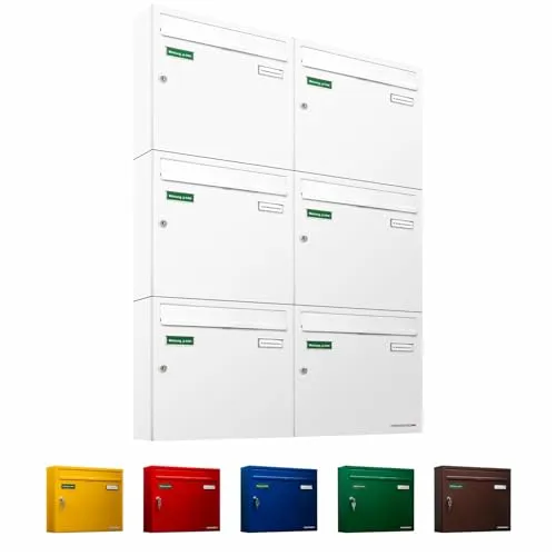 AL Briefkastensysteme Basic 6er Briefkasten RAL 9016 in weiß von AL Briefkastensysteme
