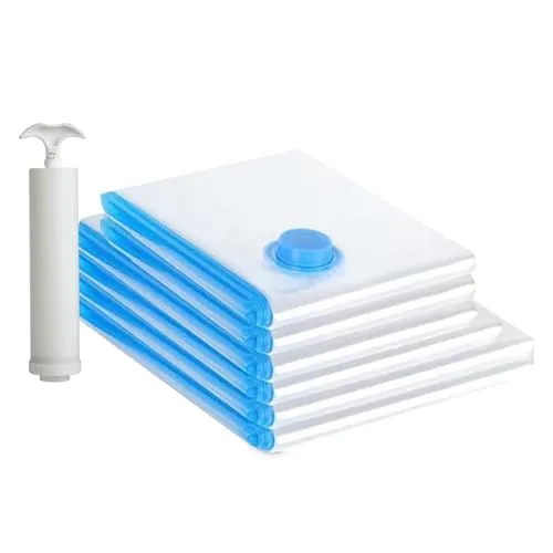 Vakuumbeutel für Kleidung 6er Set,2×100×80 cm, 2×100×70 cm, 2×80×60 cm, BPA-frei, mit Reißverschluss und Handpumpe - Platzsparende Aufbewahrung für Zuhause & Reisen, Wiederverwendbar und Luftdicht