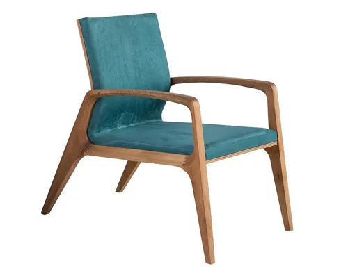 Moderner blauer Stoffsessel aus Holz - Stuhl für Wohnzimmer: Moderner blauer Sessel mit robustem Holzrahmen, idealer Komfort durch mittlere Härte und gemütliche Sitzhöhe von 42 cm. Perfekt für entspannte Stunden!