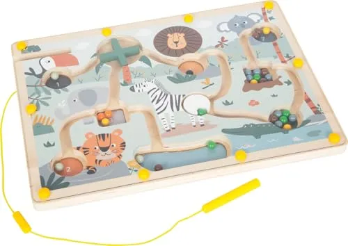 small Foot Magnetisches Labyrinth „Safari“, Geschicklichkeitsspiel aus FSC® 100%-zertifiziertem Holz, für Kinder ab 2 Jahren, 12732