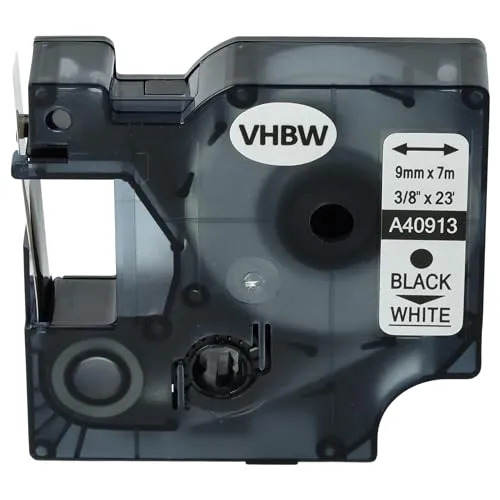 vhbw Schriftband-Kassette kompatibel mit Dymo LabelPoint 300, 350, 200, 250, 100, 150 Etiketten-Drucker 9mm Schwarz auf Weiß