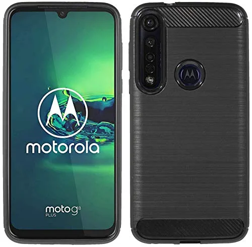 Produktbild cofi1453® Silikon Hülle Carbon kompatibel mit Motorola Moto G8 Plus TPU Case Soft Handyhülle Cover Schutzhülle Schwarz