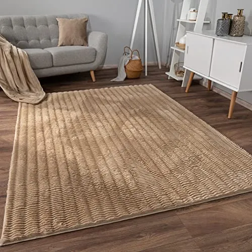 Paco Home Moderner Hochflor Teppich 160x220 cm - Beige - Teppich mit geometrischem Design, 100% Polyester, pflegeleicht und robust, ideal für Wohnzimmer und als Wohlfühl-Oase.