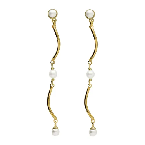 Victoria Cruz Paar Ohrhänger Damen-Ohrhänger Milan Goldfarben mit Perlen - Elegante Ohrringe für Damen aus hochwertigem 925 Sterlingsilber, vergoldet und mit drei stilvollen Süßwasser-Zuchtperlen verziert. Perfekt für besondere Anlässe oder den Alltag.