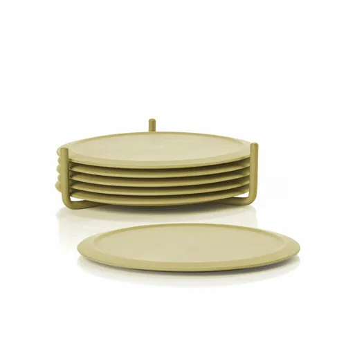 Zone Denmark Glasuntersetzer Singles Leek Green 6er Set - Elegante Untersetzer aus Silikon mit praktischem Halter, ideal für den Schutz Ihrer Oberflächen und in stilvollem Grün für moderne Wohnräume.