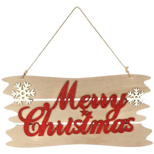 com-four® Hängedeko Weihnachten - Holz-Aufhänger mit Schriftzug für Weihnachten - Türschild aus Holz für Tür, Fenster oder Wand - Christmas Sign (rot + weiß + braun)