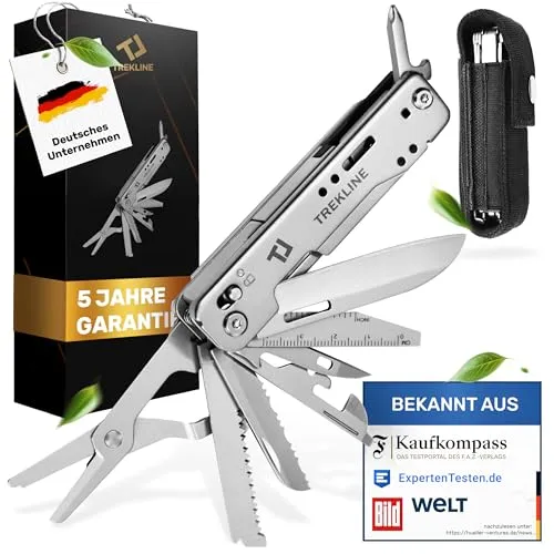TREKLINE Premium Multitool Werkzeug aus rostfreiem Edelstahl – 13 Funktionen für Outdoor & Camping