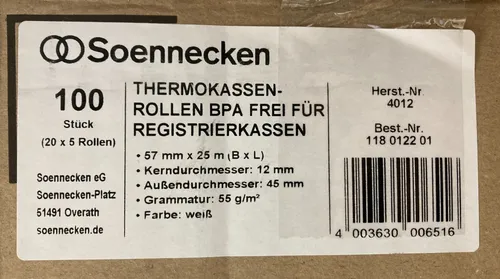 Soennecken Thermokassenrollen 57mm x 25m