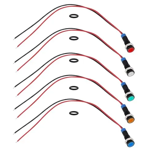 The Lord of the Tools 5 Stück Schwarz LED-Signalleuchte aus Metall Befestigungsloch 6 Mm 12 V – 24 V AC/DC mit 150 Mm Kabel IP65 LED-Warnleuchte für Auto LKW Boot Mehrfarbig
