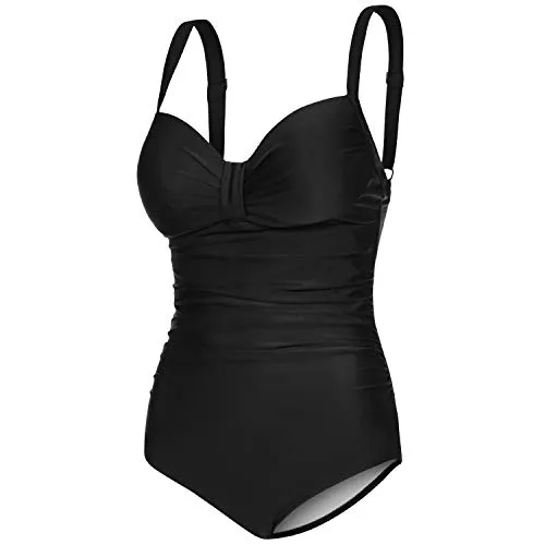 Aqua Speed Einteiler Badeanzug elegant Damen | schwarzer Badebekleidung mit Bügeln | Bademode Bauchweg | Once Piece Swimsuit Black | Bathing Suit Woman | Schwarz, Gr. 44 - E - F | Olivia