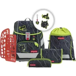 Step by Step Schulranzen-Set 2IN1 PLUS Danger Cat Chiko - 6-teilig, grau-grün, ergonomischer Tornister mit Reflektoren und EASY GROW System für optimale Passform