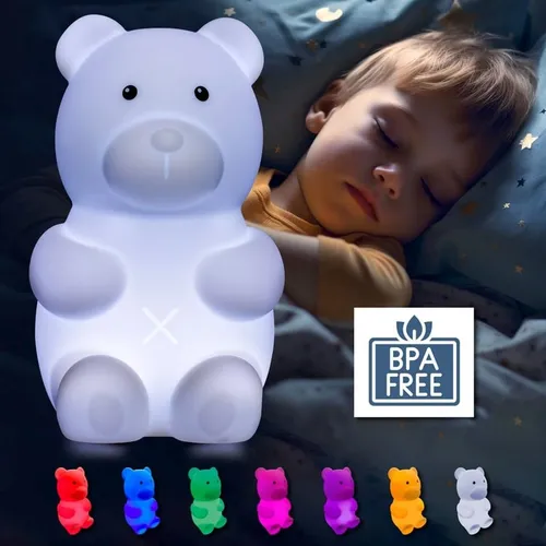 EAXUS LED Nachtlicht Baby-Lampe mit Farbwechsel Nachtlicht für Kleinkinder Stilllicht, LED fest integriert, Tageslichtweiß, weiches und BPA-freies Silikon, Batteriebetrieben