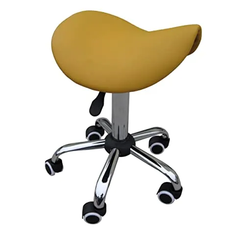 Zen Sattelhocker mit Rollen höhenverstellbar und drehbar - Sattelsitz Friseurhocker, ergonomischer Sattelstuhl Rollhocker für Massageliegen, Kosmetiksalon, Tattoo, Praxis und Büro, (Gelb)