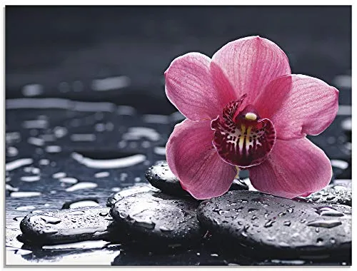 ARTland Wanddeko Glasbilder Wandbild Glas Bild einteilig 80x60 cm Querformat Asien Natur Botanik Blumen Blüten Orchideen Zen Entspannung Pink T9MN