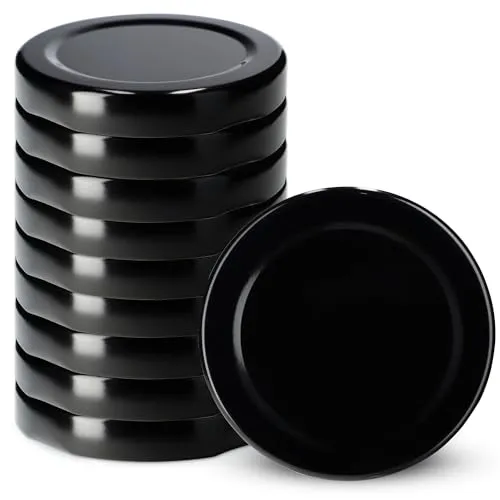KADAX Schraubdeckel fi53 mm, Twist-Off-Deckel Set aus Metall, passend für 115ml Gläser, Ersatzdeckel mit 4 Einrastzähnen, Deckel für Flaschen und Einmachgläser (10 Stück, Schwarz)