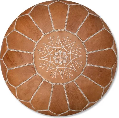 Marokkanischer Echtleder Pouf - Natürlich braun - Handgefertigt - gefüllt geliefert - Ottoman Sitzsack Fußhocker