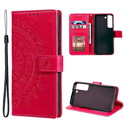 CoverKingz Klapphülle kompatibel mit Samsung Galaxy S22 5G - Schutzhülle mit Kartenfach zum aufklappen - Klapphandyhülle Case klappbar Motiv Mandala Pink