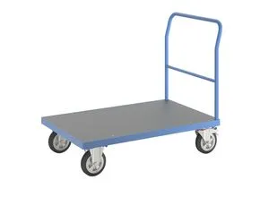 eurokraft pro Plattformwagen, Rohrschiebebügel, Vollelastikreifen, LxB 1250 x 800 mm, lichtblau