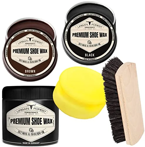 URBAN FOREST SPARSET Schuhputzset Schuhcreme Schuhwachs Farblos + Schwarz + Braun mit Bienenwachs & Avocado-Öl + Schuhbürste + Schwamm zur Lederpflege Schuhe