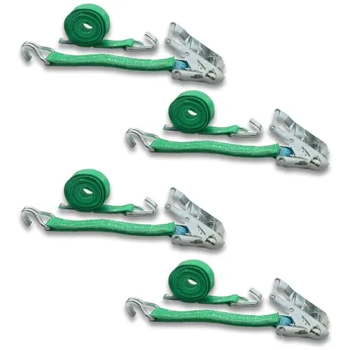4er Set Spanngurt mit Ratsche und Profilhaken, DoZurr 2000, belastbar bis 1000 kg, 35 mm breit x 6 m lang, grün