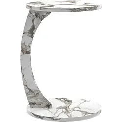 [en.casa] C-förmiger Beistelltisch mit Rollen - Rund, Marmoroptik cremeweiß - Beistelltisch fürs Wohnzimmer mit praktischen Rollen für einfache Mobilität. Ideal als Ablagefläche für Laptop, Bücher oder Getränke und platzsparend unter der Couch verstaut.