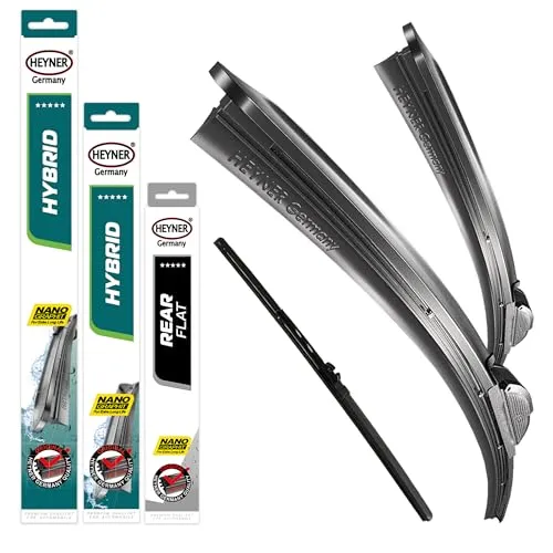 HEYNER Scheibenwischblätter für MINI CLUBMAN R55, 03.2007 - 12.2014 - Fahrzeugoptimierte 2er Set Scheibenwischer für MINI CLUBMAN R55, mit NANO-Graphit-Technologie für leises, streifenfreies Wischen und exzellente Leistung bei allen Witterungsbedingungen.