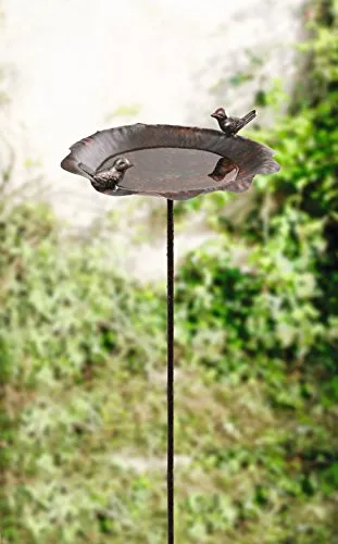 Dekoleidenschaft Vogeltränke Piepmatz aus Metall - Gartenstecker mit 2 Vögelchen - Wildvogeltränken in trendiger Rostoptik, ideal als Wasserstelle und Futterplatz für Vögel im Garten. Formschöne Blütenoptik und flexibel platzierbar.