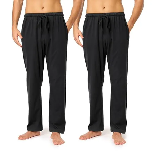 Timone Herren Schlafanzugshose Lang Pyjamahose aus Baumwolle Freizeithose Schlafhose Loungewearhose mit Taschen Nachtwäsche Hose für Herren Sleepwear TPP-001 ((2Pack) Schwarz/Schwarz, XL)