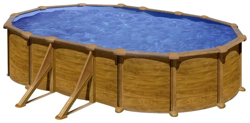 Gre Mauritius Ovalbecken-Set Holzoptik 500 x 300 x 132 cm - Oval-Schwimmbecken in Holzoptik, einfach zu installieren ohne Grabungsarbeiten. Inklusive Smart Plug-Stecker für App-Steuerung der Pool-Filteranlage. Ideal für jeden Garten!