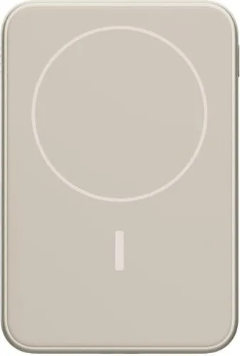 FRESH 'N REBEL Magnet Wireless Powerbank 5000mAh Silky Sand - Powerbank mit kabellosem Laden, starkem Magnet für iPhones und integriertem Ständer. Ideal für unterwegs, ultradünn und leicht.