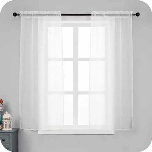 GIRASOLE 1 Paar weiße halbtransparente Vorhänge mit goldfarbenem Gitter, bestickt, 1 Stoff, 2 Paneele, 70 x 150 cm, mit Schlaufen (Gold, 70_x_150 cm)