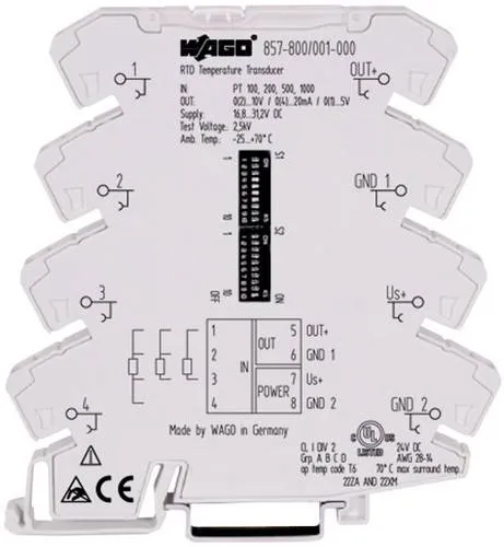 WAGO 857-800 - Konfigurierbarer Temperaturmessumformer für Pt-Sensoren, einfache DIP-Schalter-Konfiguration für präzise Messungen