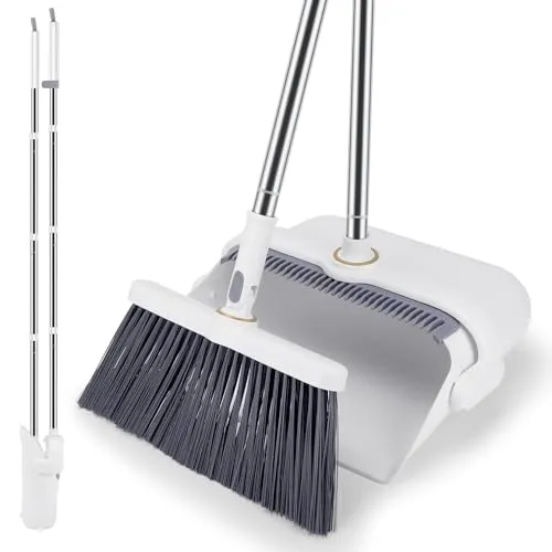 vvhippo Besen und Kehrschaufel Set, Aufrechter Kehrmaschine und Kehrschaufel Combo, Abnehmbares Besen und Schaufel für die Haushaltsreinigung (A) (Weiß)