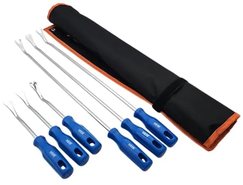 Hero Profi Lösewerkzeug Satz für Verkleidungsclips Türverkleidungclips Türclips Clipheber Clip-Entferner Hebel Montage-Gabel Türpolster-Entferner 6-TLG Cliplöser Demontagewerkzeug Verkleidungslöser