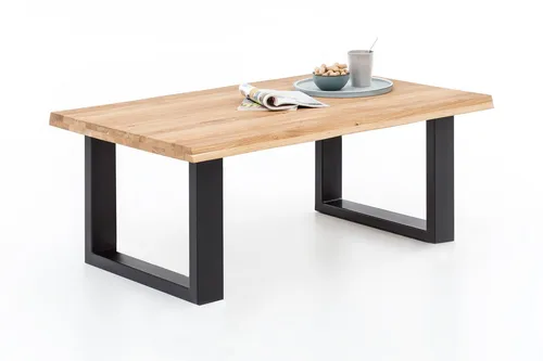 ELFO Couchtisch Couchtisch Baumkante Wildeiche Massiv geölt 110x70cm Metall U-Gestell, Maße: B 110 x T 70 x H 47cm