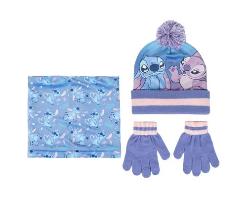 Cerda Mütze & Schal Disney Stitch Kinder 3 Teilig Mütze & Schal & Handschuhe Set
