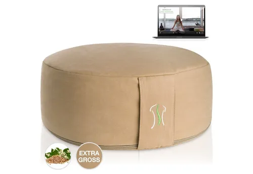 BACKLAxx® Meditationskissen Rund, H: 15cm mit kostenlosem Videokurs - Bodensitzkissen für Meditation, inklusive Zugang zu einem exklusiven Videokurs für mehr Entspannung und Wohlbefinden. Hergestellt aus nachhaltigen Materialien.