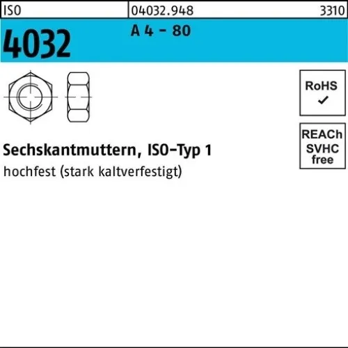 200er PACK(Stk) BUFAB 004032948000060000 Sechskantmutter ISO 4032 M 6 A 4 - 80