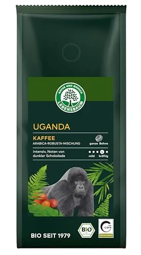 LEBENSBAUM Bio Uganda Kaffee ganze Bohne, Bio Röstkaffee aus 100% Arabica-Bohnen, mild-kräftig intensiver Geschmack, 250 g