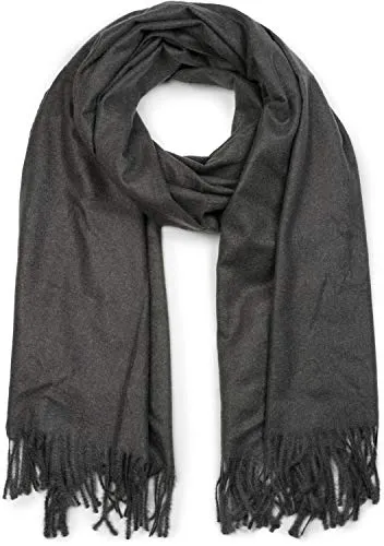 styleBREAKER Unisex Schal mit Fransen | weiches Viskose Tuch in Uni Farbe | langer Winterschal für Damen und Herren | Große Farbvielfalt, Farbe:Dunkelgrau