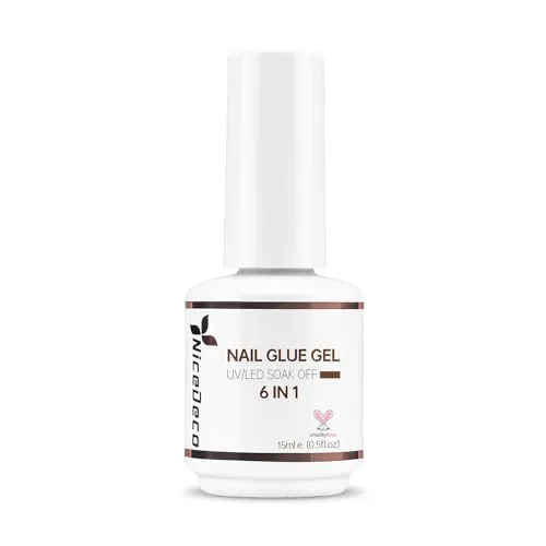 Nicedeco 6 in 1 Nail Glue Gel 15ml Extra Starker Nagelkleber Gel Für Kunstnägel Press on Nails Kleber für Tips Nägel Muss Unter UV Nagellampe Aushärten