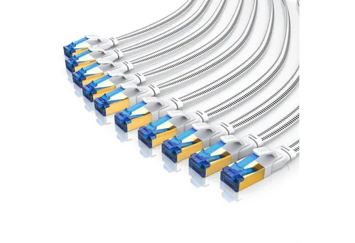 Primewire LAN-Kabel, CAT.8, RJ-45 (Ethernet) (50 cm), Patchkabel flach CAT 8, Baumwollmantel, Flachband Netzwerkkabel - 0,5m