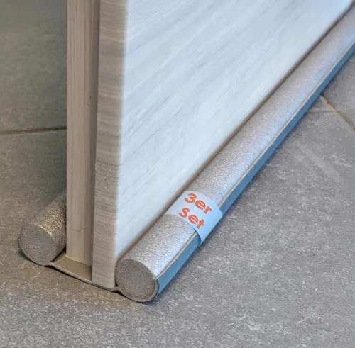 Zugluftstopper mit Doppeldichtung 95 cm zuschneidbar - 3er Set - Türdichtung aus Schaumstoff gegen Zugluft Lärm Kälte - Türluftstoppper Kälteschutz Türboden Dichtung gegen Kältebrücke ohne kleben